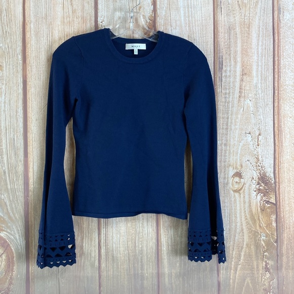 💵Milly Cutout Bell Sleeve Navy Knit Sweater Size P - Picture 4 of 13